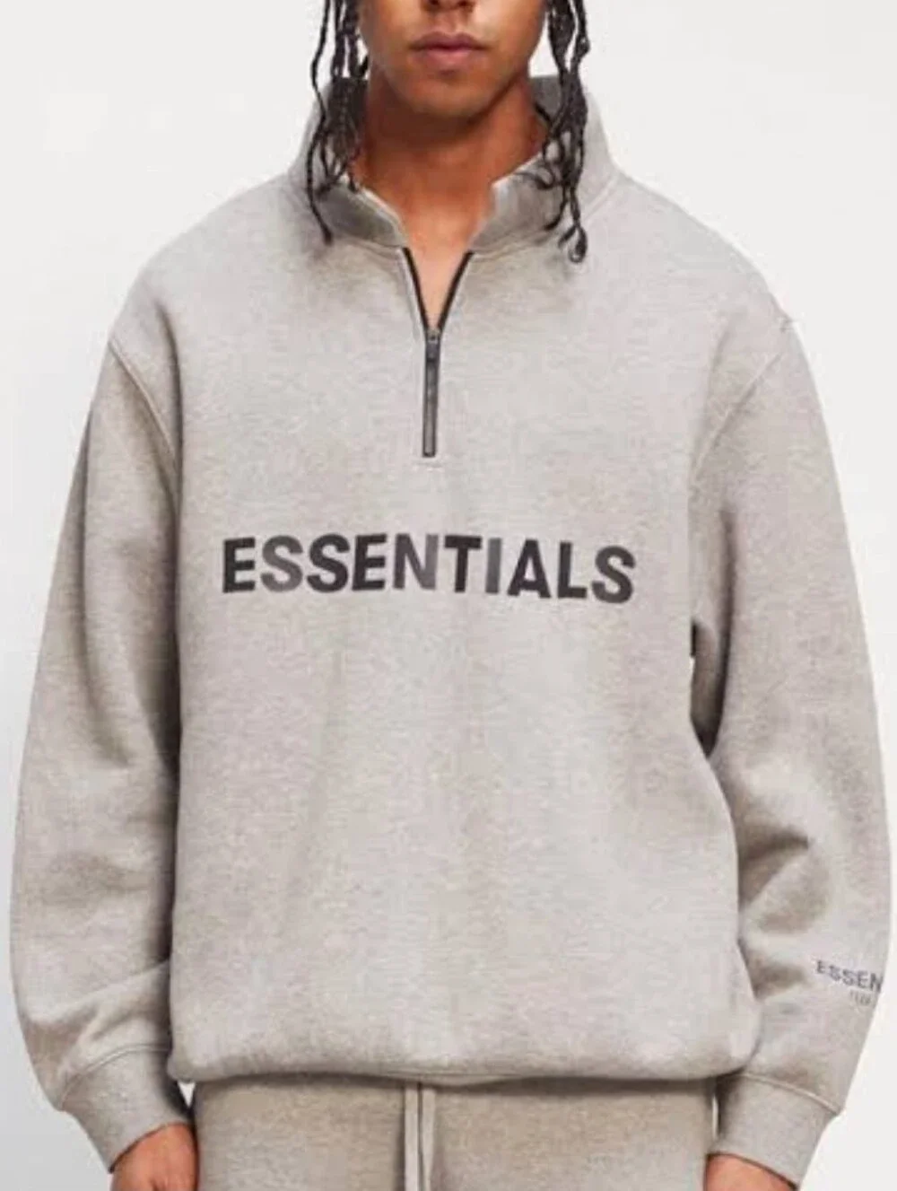 FEAR OF GOD taupeEssentials Men's Zip-Up Sweatshirt Light Gray Y2K Streetwear XL